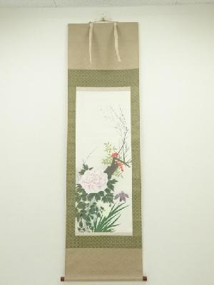 幸雪筆　四季花　肉筆絹本掛軸（保護箱）